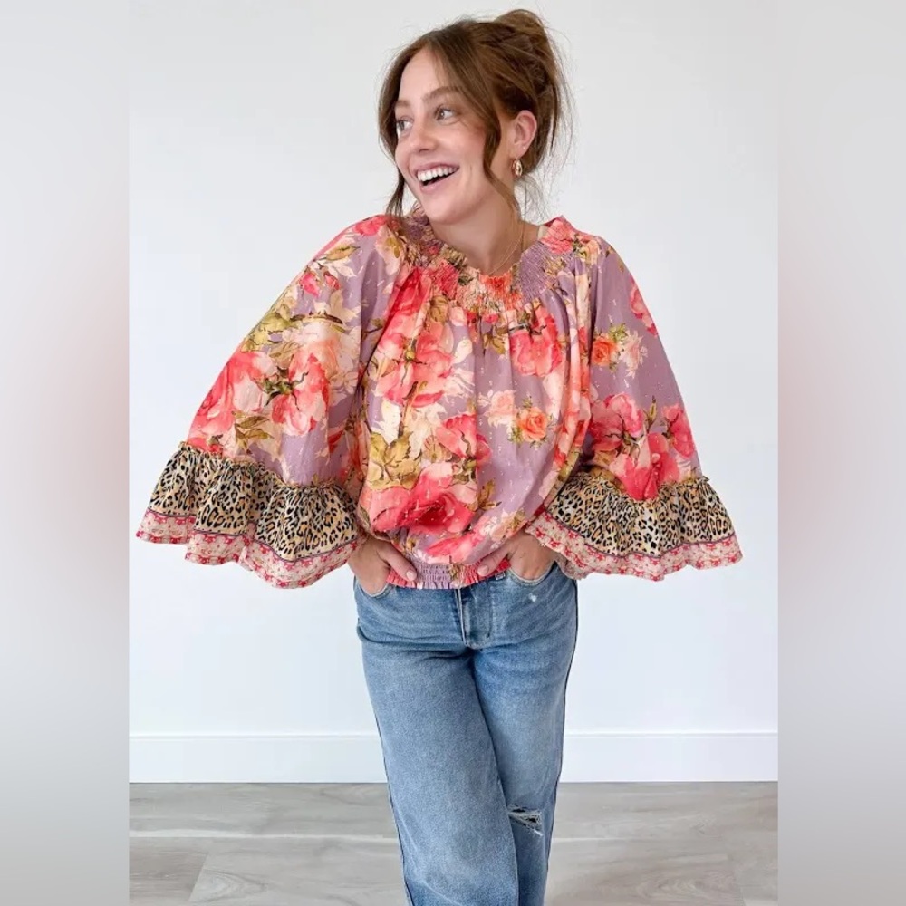 Aratta Rosaline Top Lavender Mist Off Shoulder Belle Sleeve Sz L